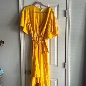 Bright yellow wrap dress